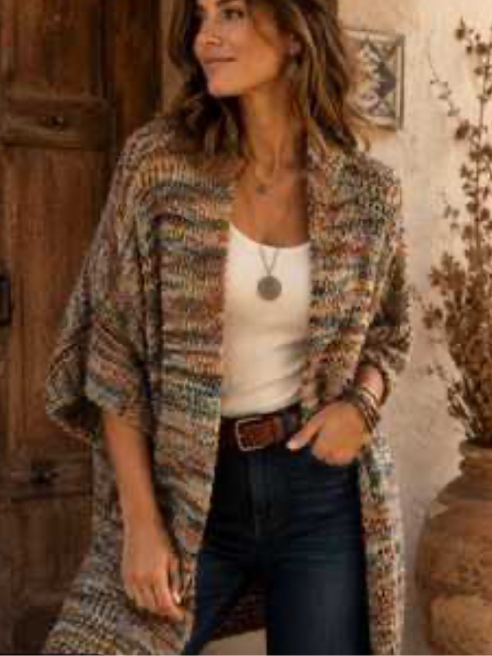 Peruvian Connection Alpaca Wool Blend Open Knit Fall Colors Sweater size M/L